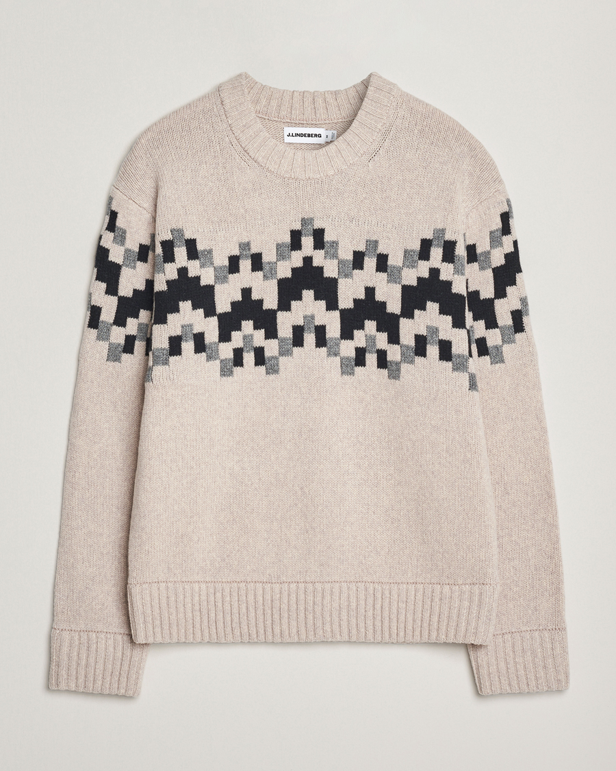 Hombres | Jerséis y prendas de punto | J.Lindeberg | Faris Wool Knitted Fairisle Sweater Moonbeam