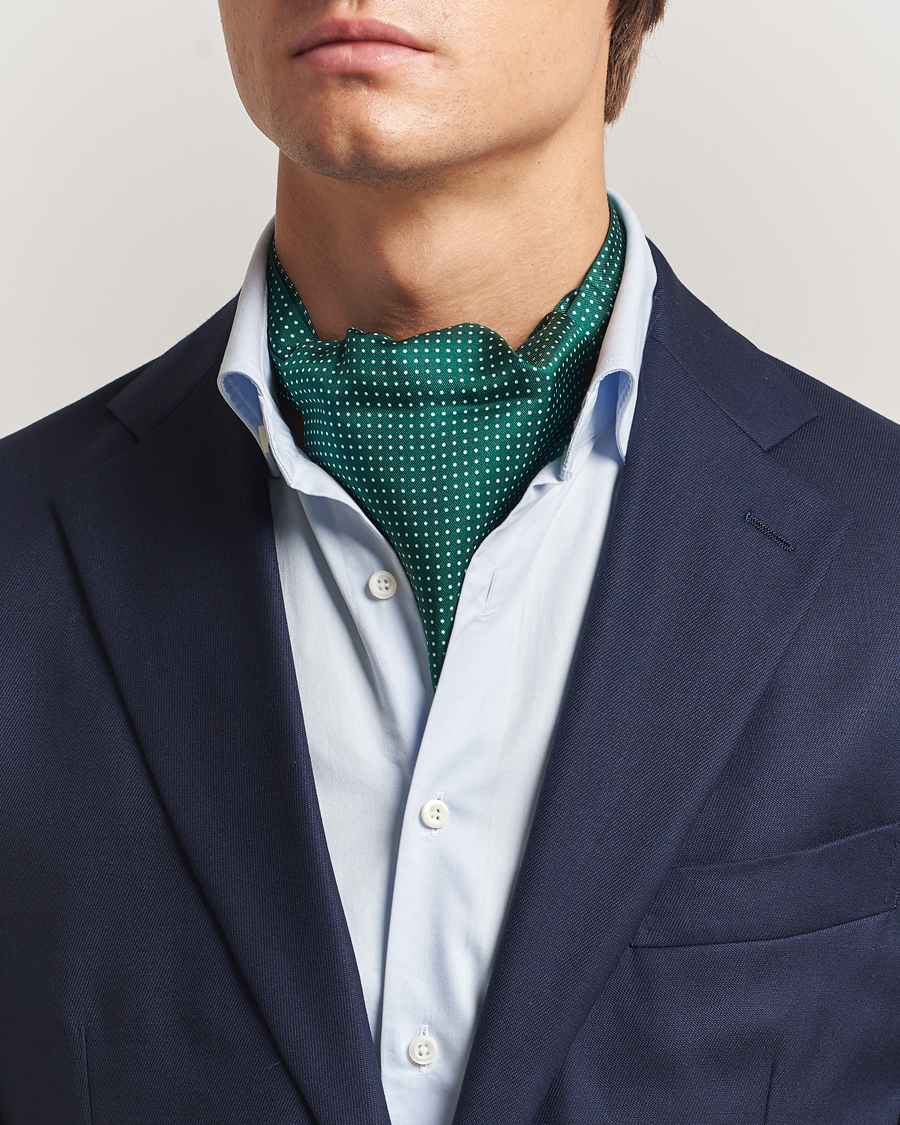 Hombres | Bufandas elegantes | Amanda Christensen | Silk Twill Micro Dot Ascot Bottle Green
