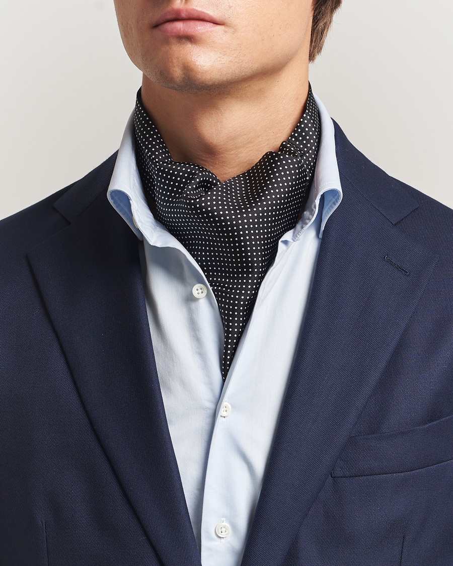 Hombres | Bufandas elegantes | Amanda Christensen | Silk Twill Micro Dot Ascot Black
