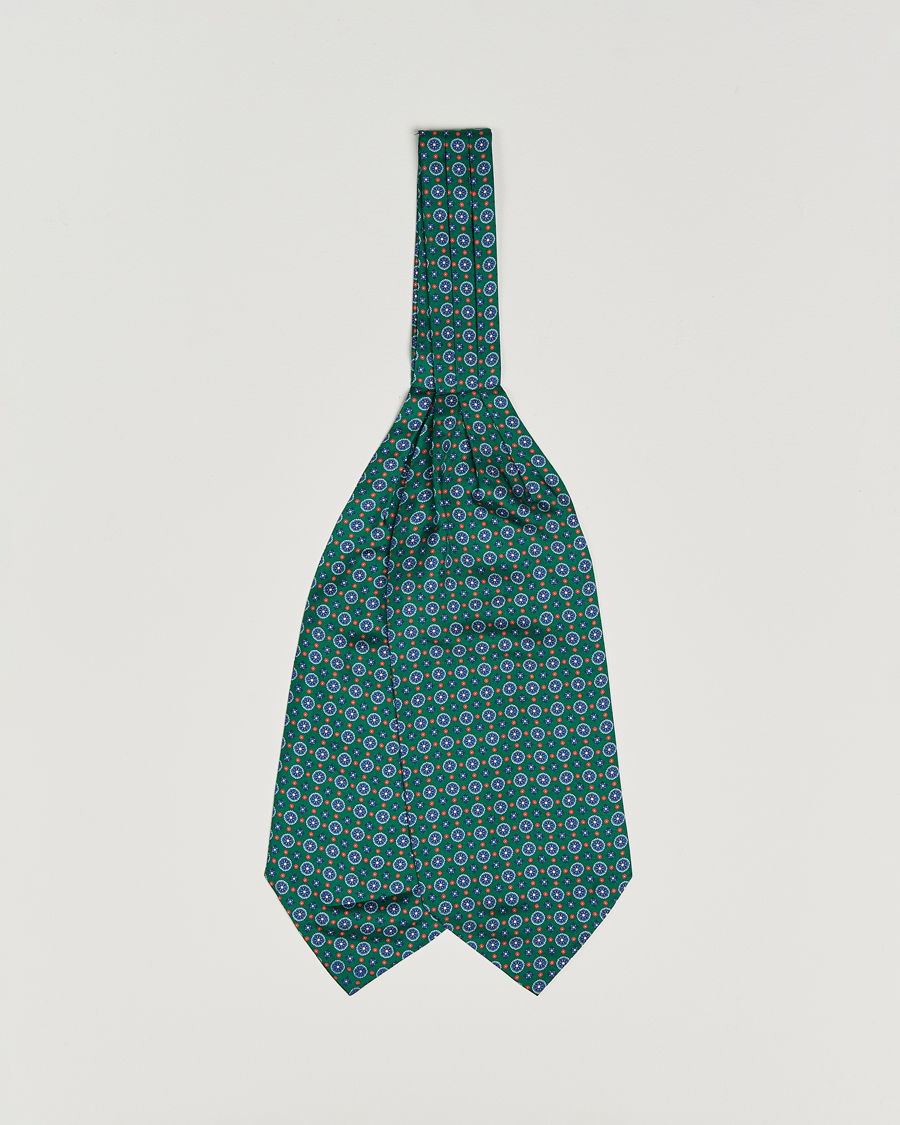 Hombres | Amanda Christensen Silk Twill Medallion Ascot Bottle Green | Amanda Christensen | Silk Twill Medallion Ascot Bottle Green