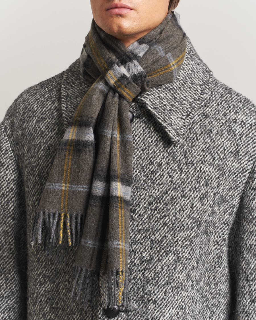 Hombres | Amanda Christensen Wool Checked Scarf Olive | Amanda Christensen | Wool Checked Scarf Olive
