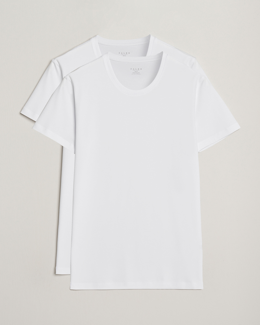 Hombres | Camisetas | Falke | 2-Pack Cotton Crew Neck T-Shirt White