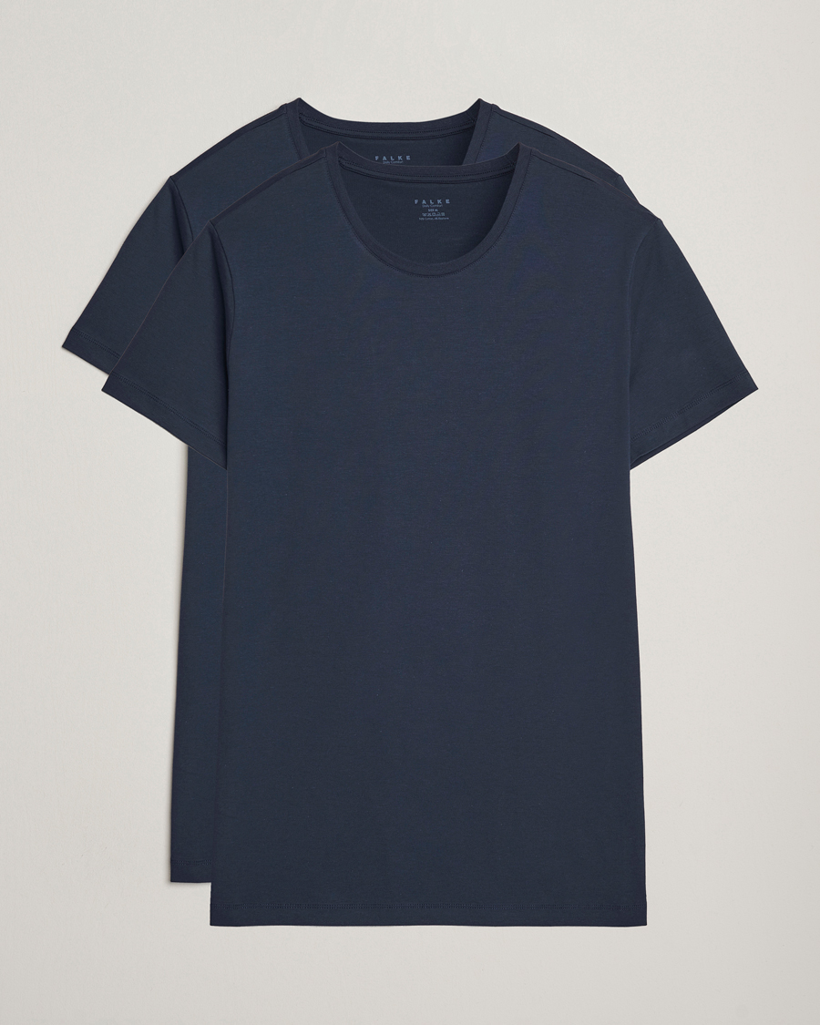 Hombres | Camisetas | Falke | 2-Pack Cotton Crew Neck T-Shirt Midnight