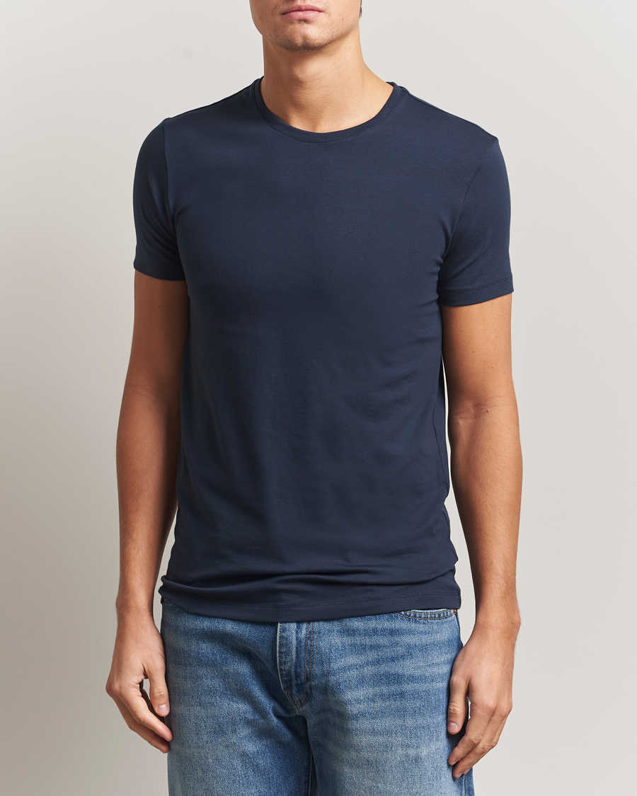 Hombres | Camisetas | Falke | 2-Pack Cotton Crew Neck T-Shirt Midnight
