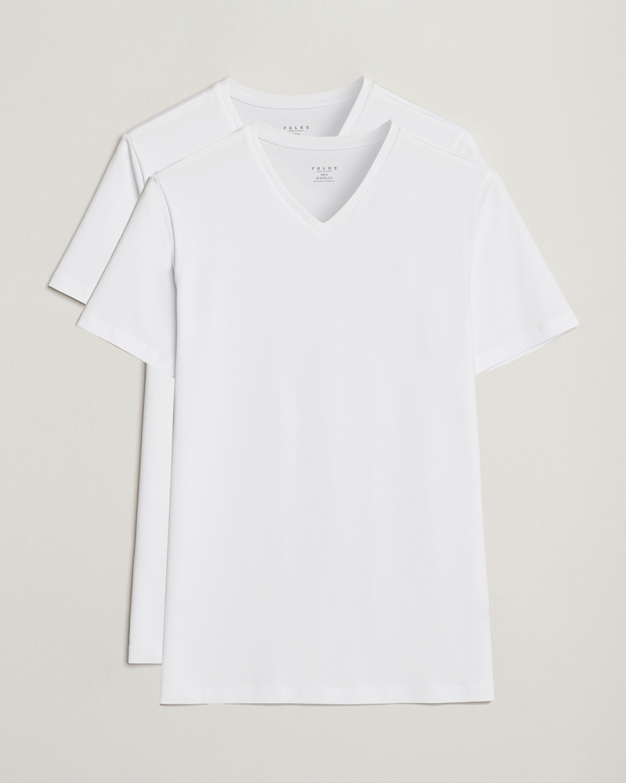 Hombres | Camisetas | Falke | 2-Pack Cotton V-Neck T-Shirt White