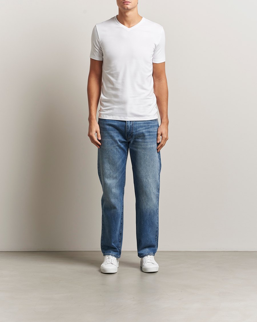 Hombres | Camisetas | Falke | 2-Pack Cotton V-Neck T-Shirt White