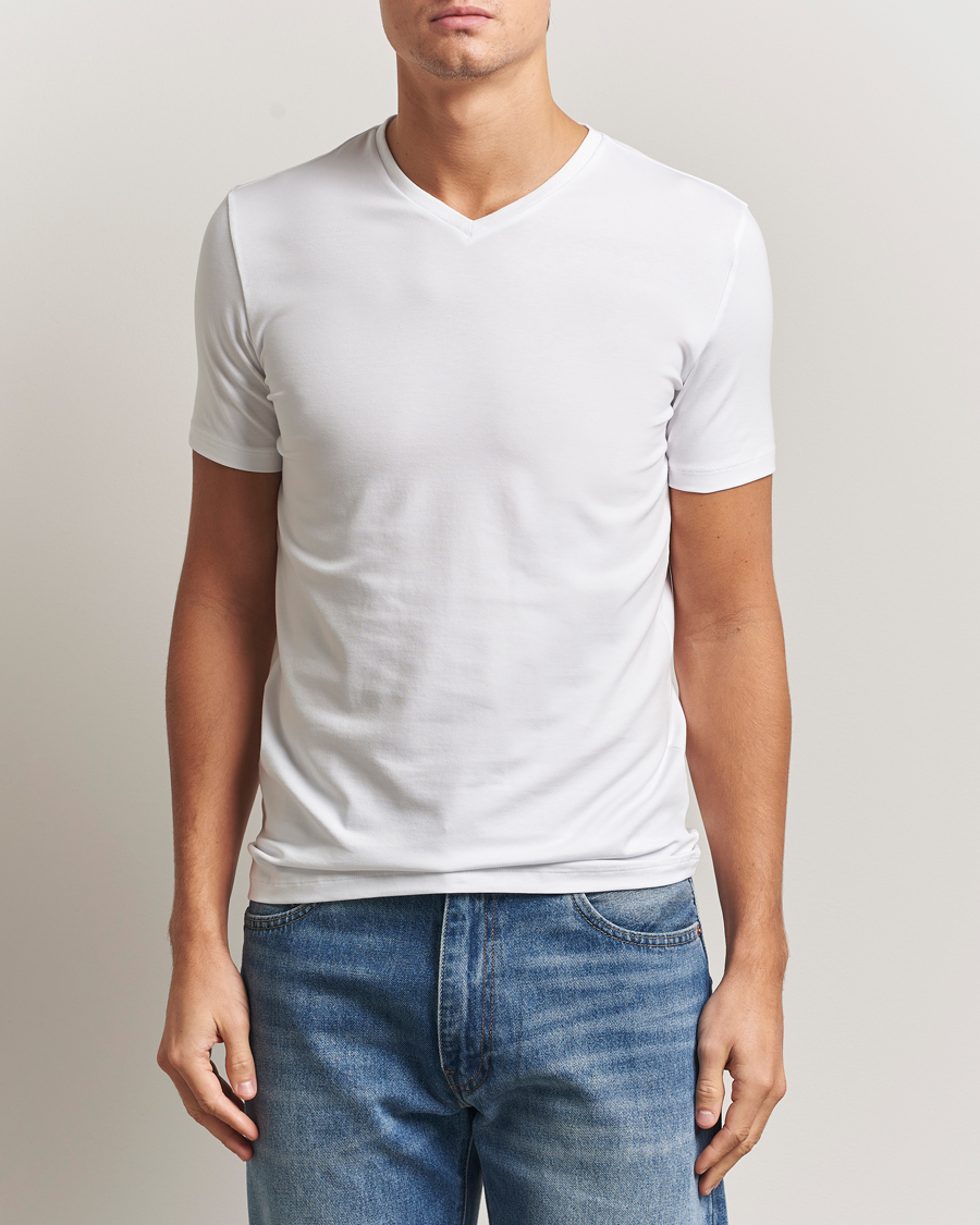 Hombres | Camisetas | Falke | 2-Pack Cotton V-Neck T-Shirt White