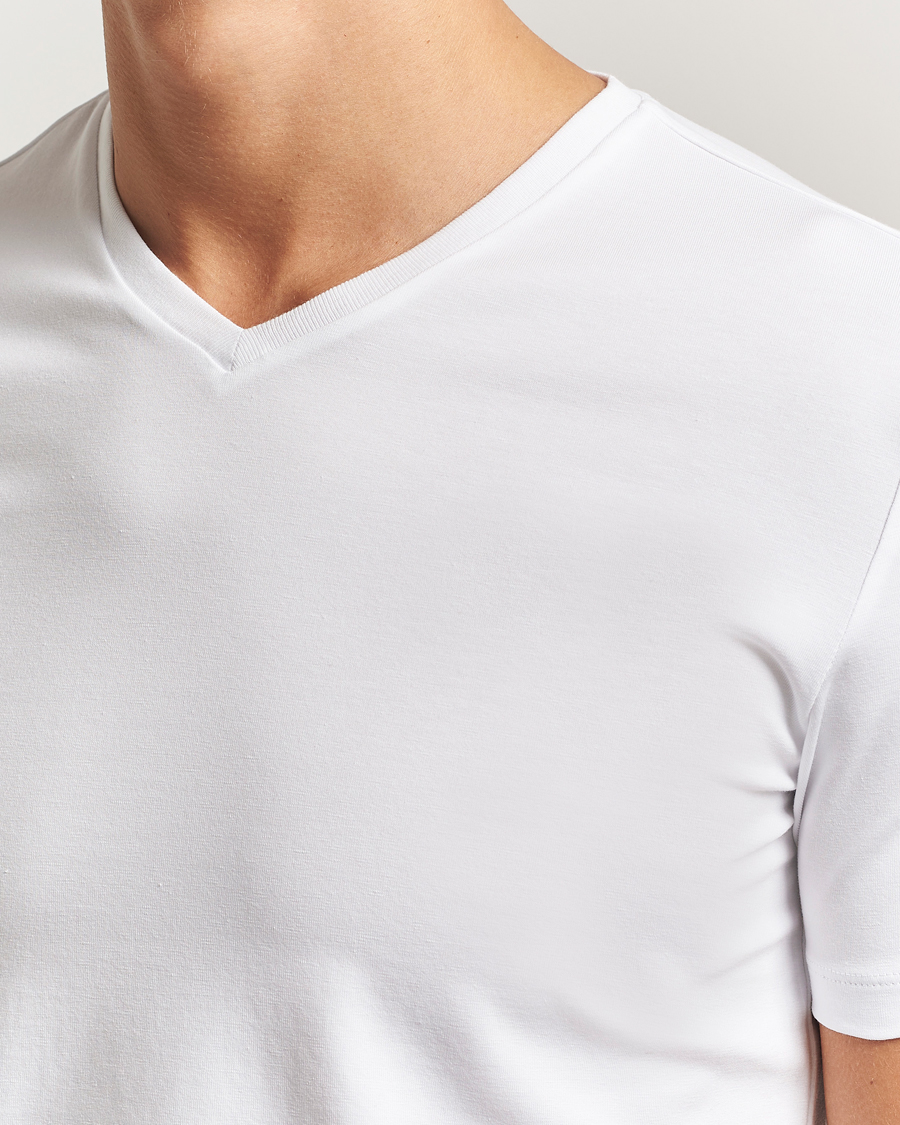 Hombres | Camisetas | Falke | 2-Pack Cotton V-Neck T-Shirt White