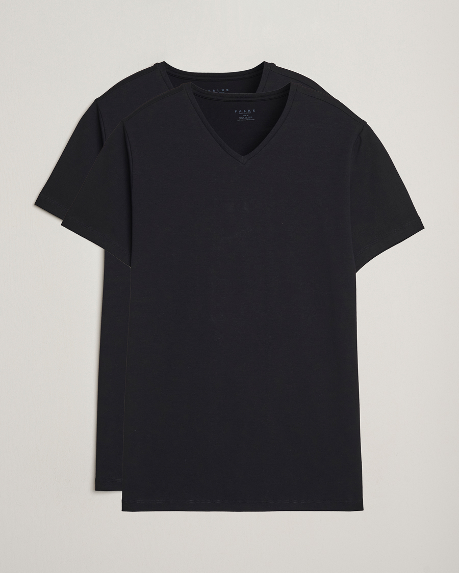 Hombres | Camisetas | Falke | 2-Pack Cotton V-Neck T-Shirt Black