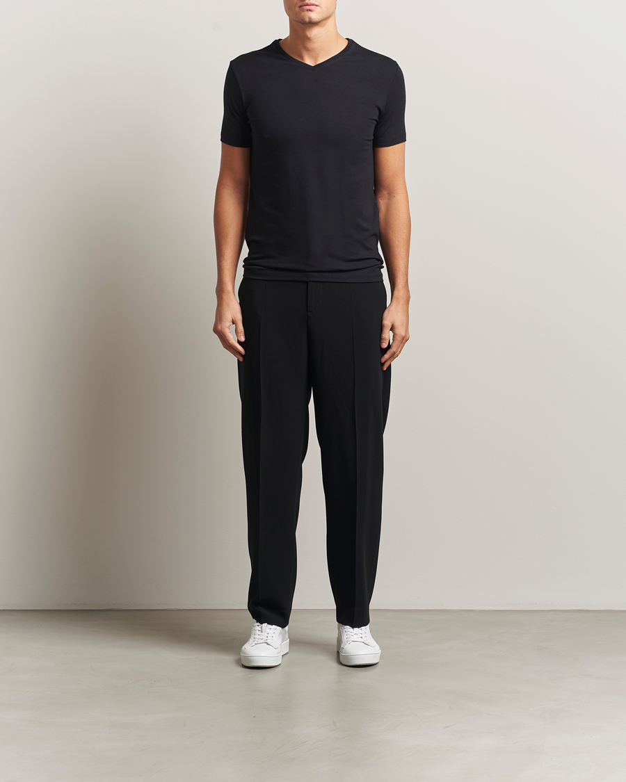 Hombres | Camisetas | Falke | 2-Pack Cotton V-Neck T-Shirt Black