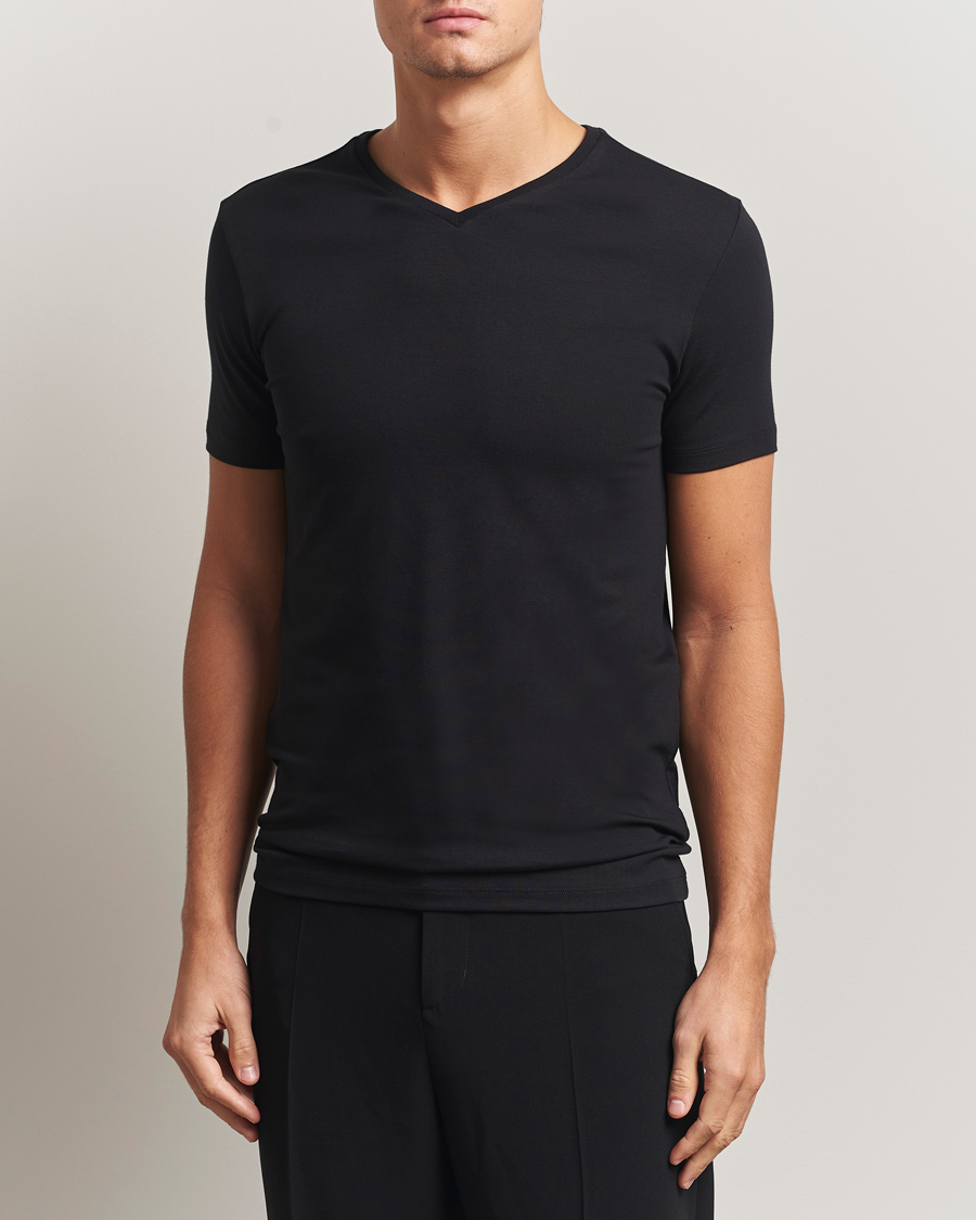 Hombres | Camisetas | Falke | 2-Pack Cotton V-Neck T-Shirt Black