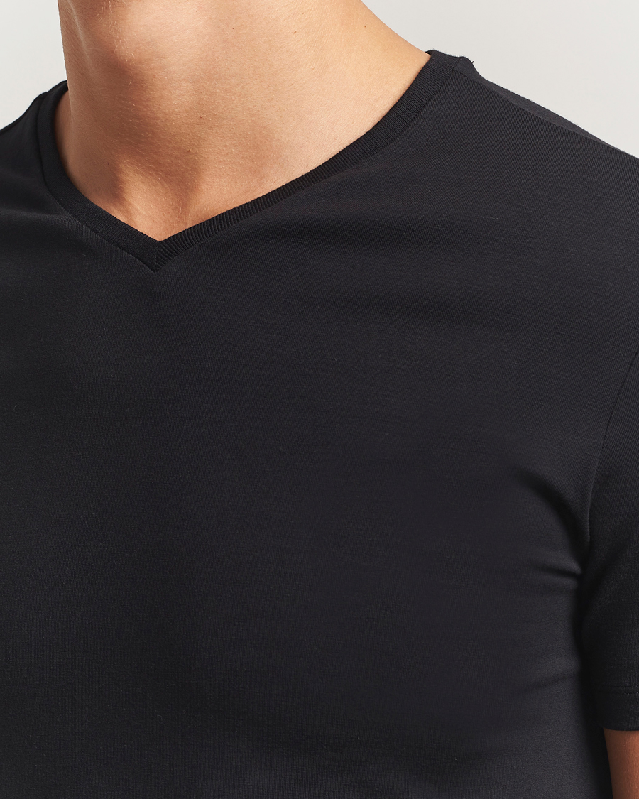 Hombres | Camisetas | Falke | 2-Pack Cotton V-Neck T-Shirt Black