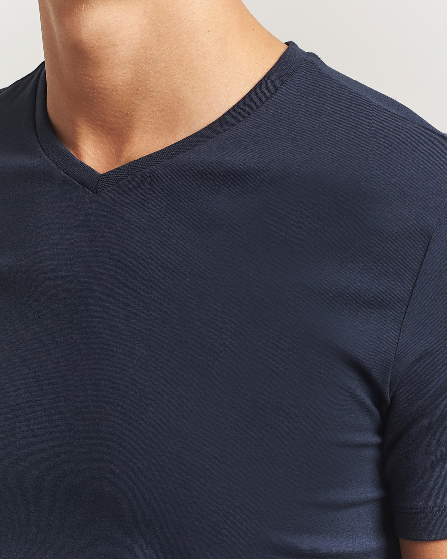 Hombres | Camisetas | Falke | 2-Pack Cotton V-Neck T-Shirt Midnight