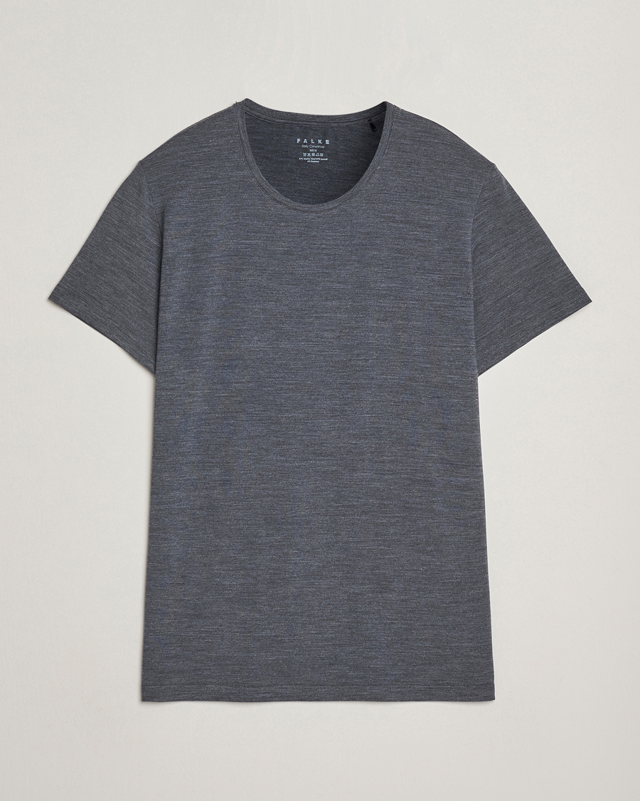 Hombres | Camisetas | Falke | Clima Wool Crew Neck T-Shirt Dark Grey Heather