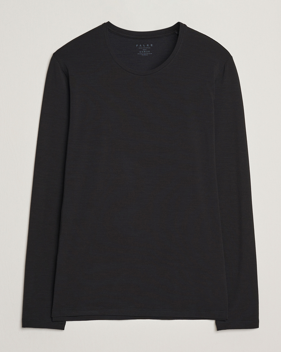 Hombres | Camisetas | Falke | Clima Wool Wool Long Sleeve T-Shirt Black