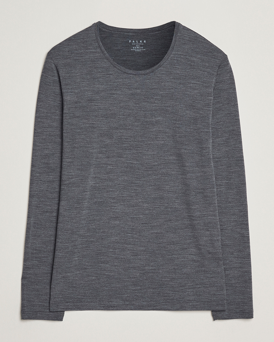 Hombres | Camisetas | Falke | Clima Wool Wool Long Sleeve T-Shirt Dark Grey Heather