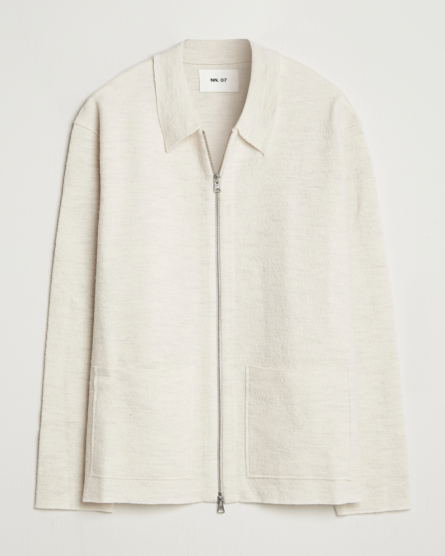 Hombres | Jerséis y prendas de punto | NN07 | Jonas Boiled Wool Full Zip Ivory