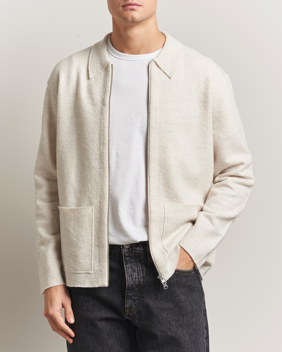 Hombres | Jerséis y prendas de punto | NN07 | Jonas Boiled Wool Full Zip Ivory