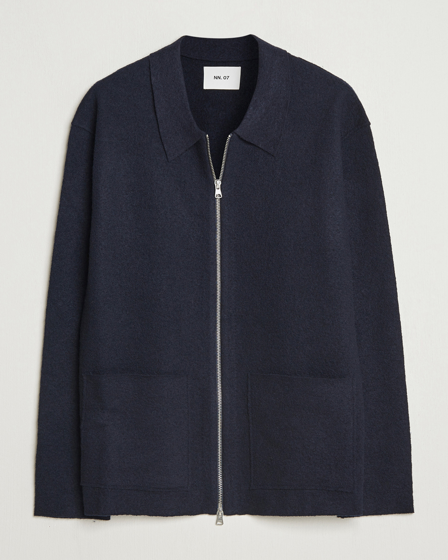 Hombres | Jerséis y prendas de punto | NN07 | Jonas Boiled Wool Full Zip Navy Blue