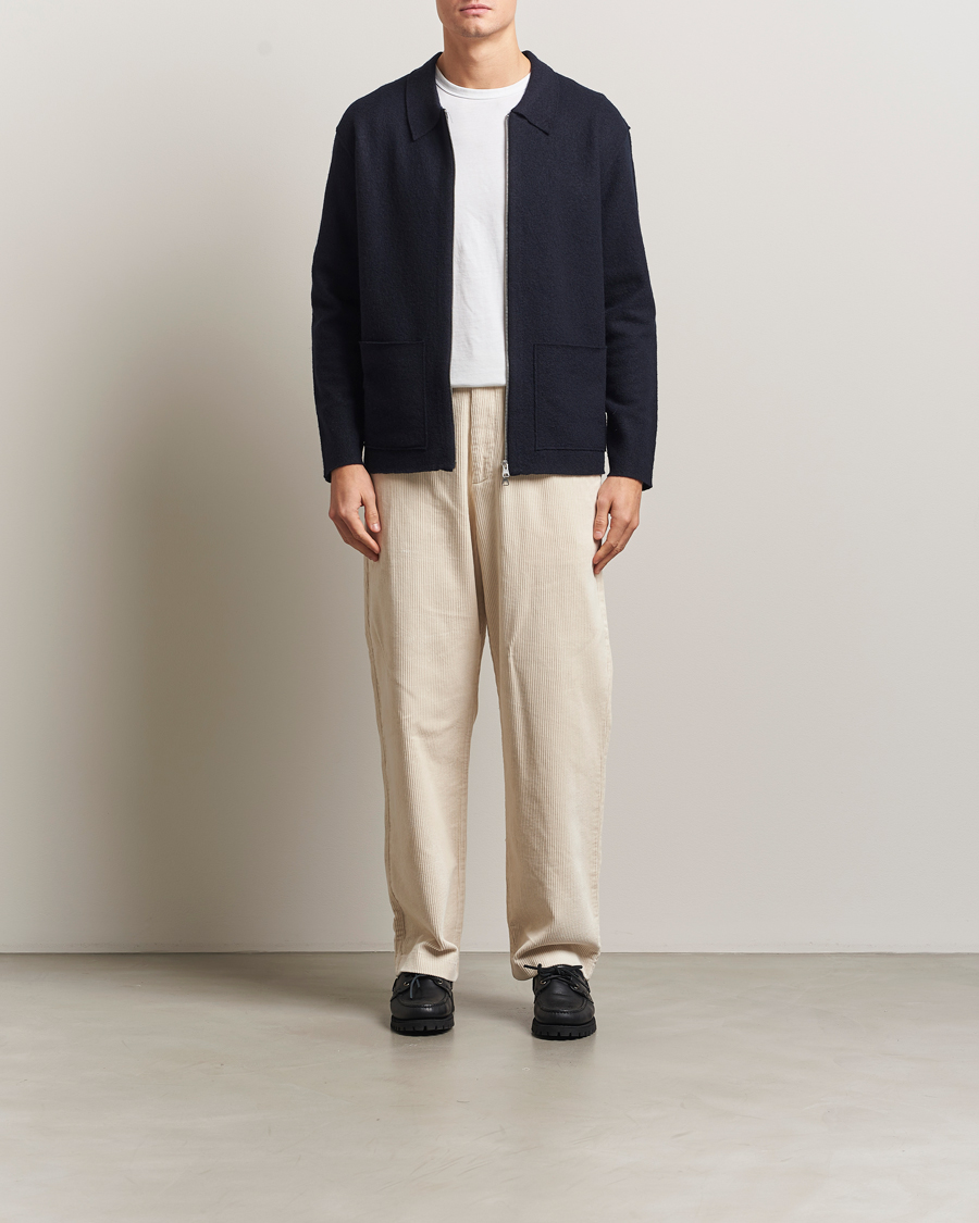 Hombres | Jerséis y prendas de punto | NN07 | Jonas Boiled Wool Full Zip Navy Blue