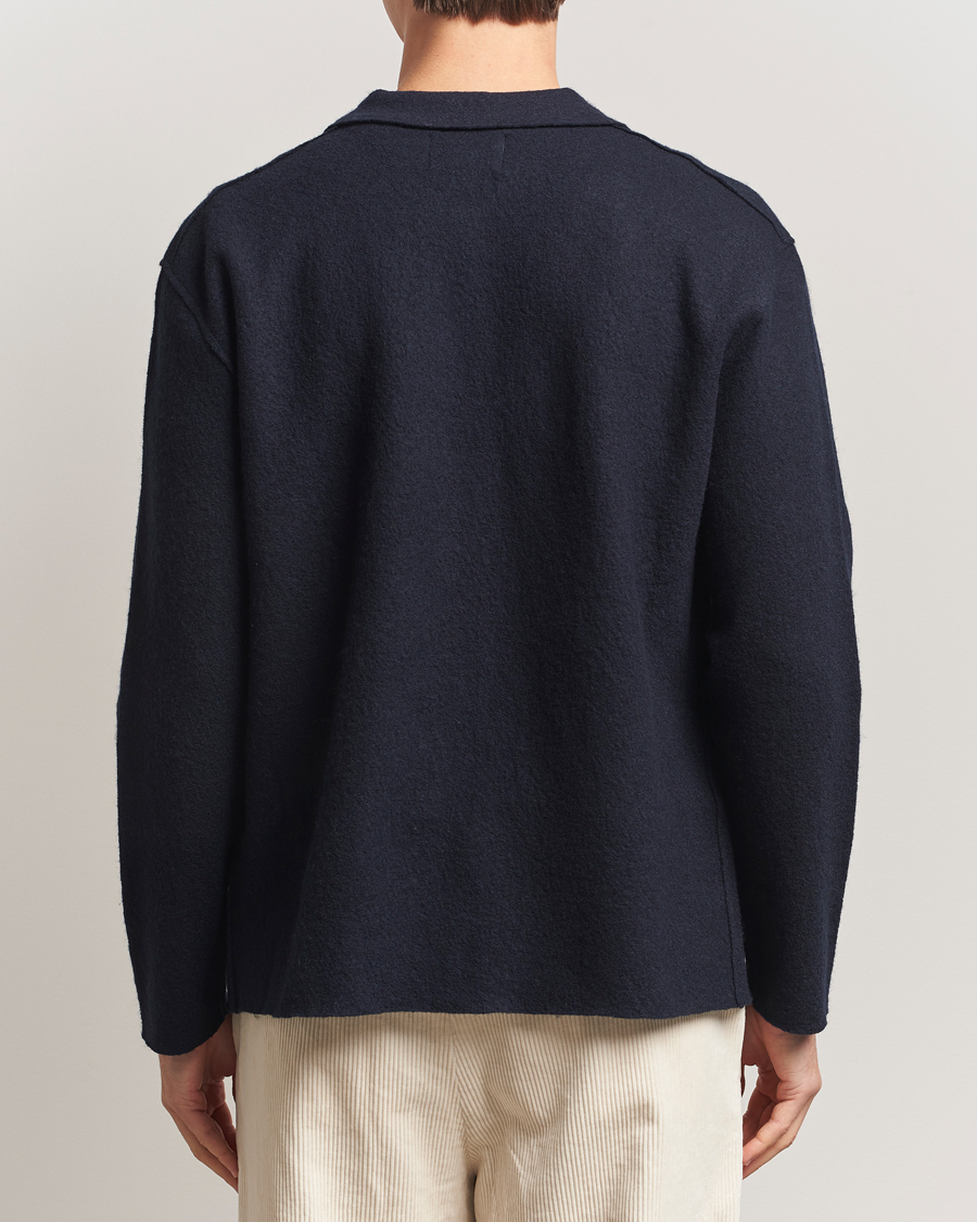 Hombres | Jerséis y prendas de punto | NN07 | Jonas Boiled Wool Full Zip Navy Blue
