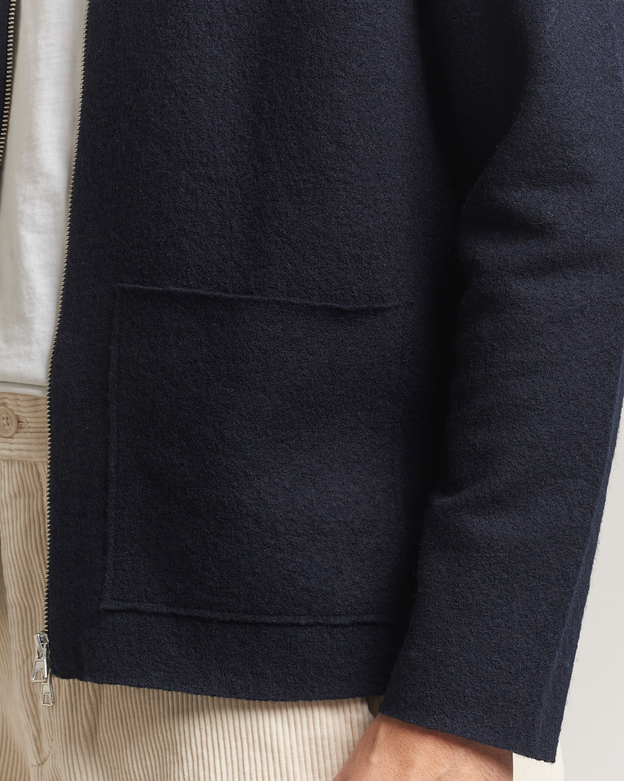 Hombres | Jerséis y prendas de punto | NN07 | Jonas Boiled Wool Full Zip Navy Blue