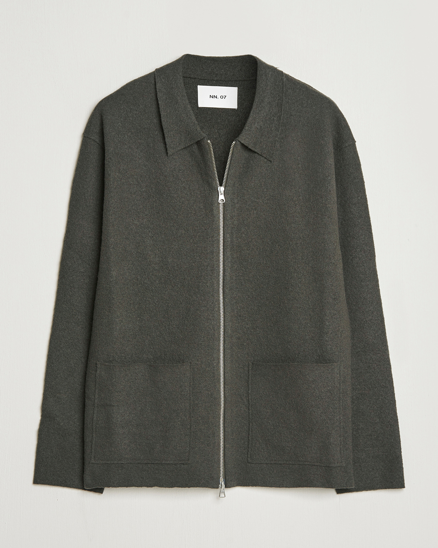 Hombres | Jerséis y prendas de punto | NN07 | Jonas Boiled Wool Full Zip Dark Army