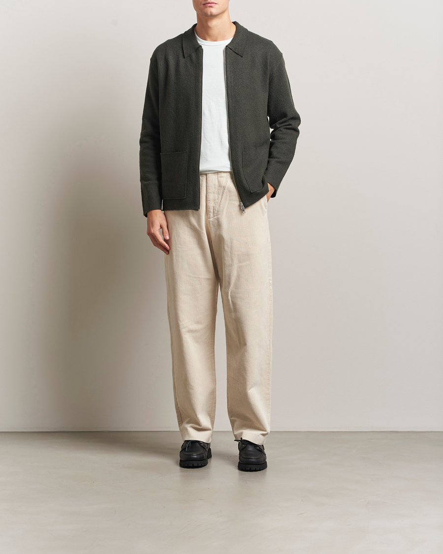 Hombres | Jerséis y prendas de punto | NN07 | Jonas Boiled Wool Full Zip Dark Army