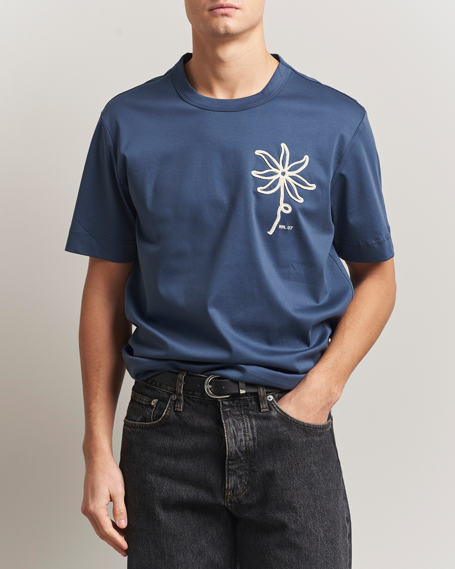 Hombres | Camisetas | NN07 | Pedro Embroidered T-Shirt Denim Blue