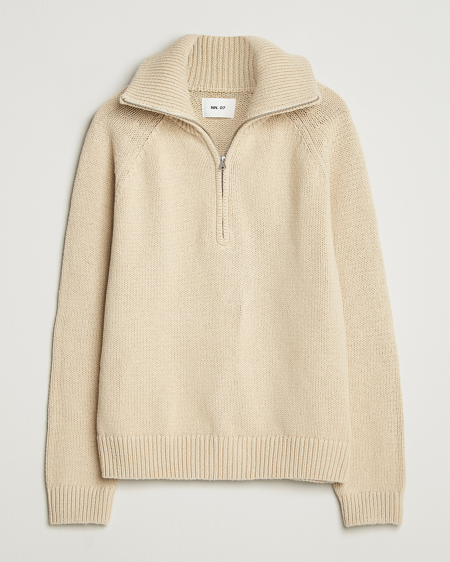 Hombres | Jerséis y prendas de punto | NN07 | Tristan Heavy Knitted Half Zip Ecru