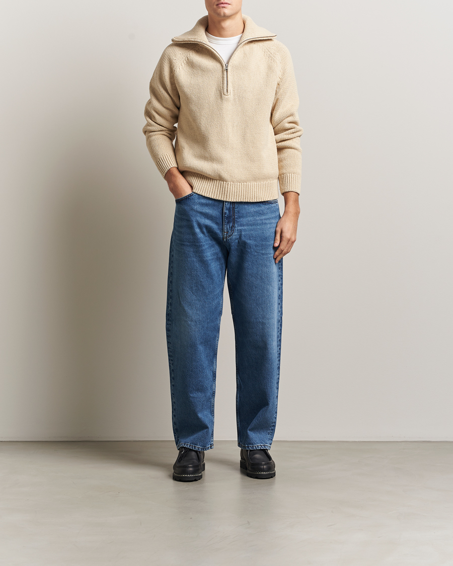 Hombres | Jerséis y prendas de punto | NN07 | Tristan Heavy Knitted Half Zip Ecru