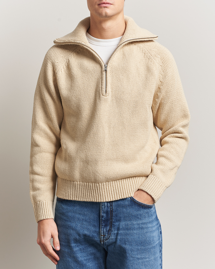 Hombres | Jerséis y prendas de punto | NN07 | Tristan Heavy Knitted Half Zip Ecru
