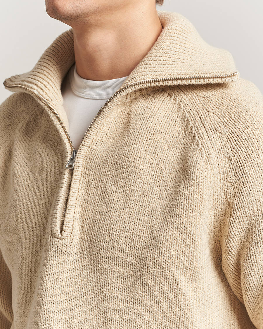 Hombres | Jerséis y prendas de punto | NN07 | Tristan Heavy Knitted Half Zip Ecru