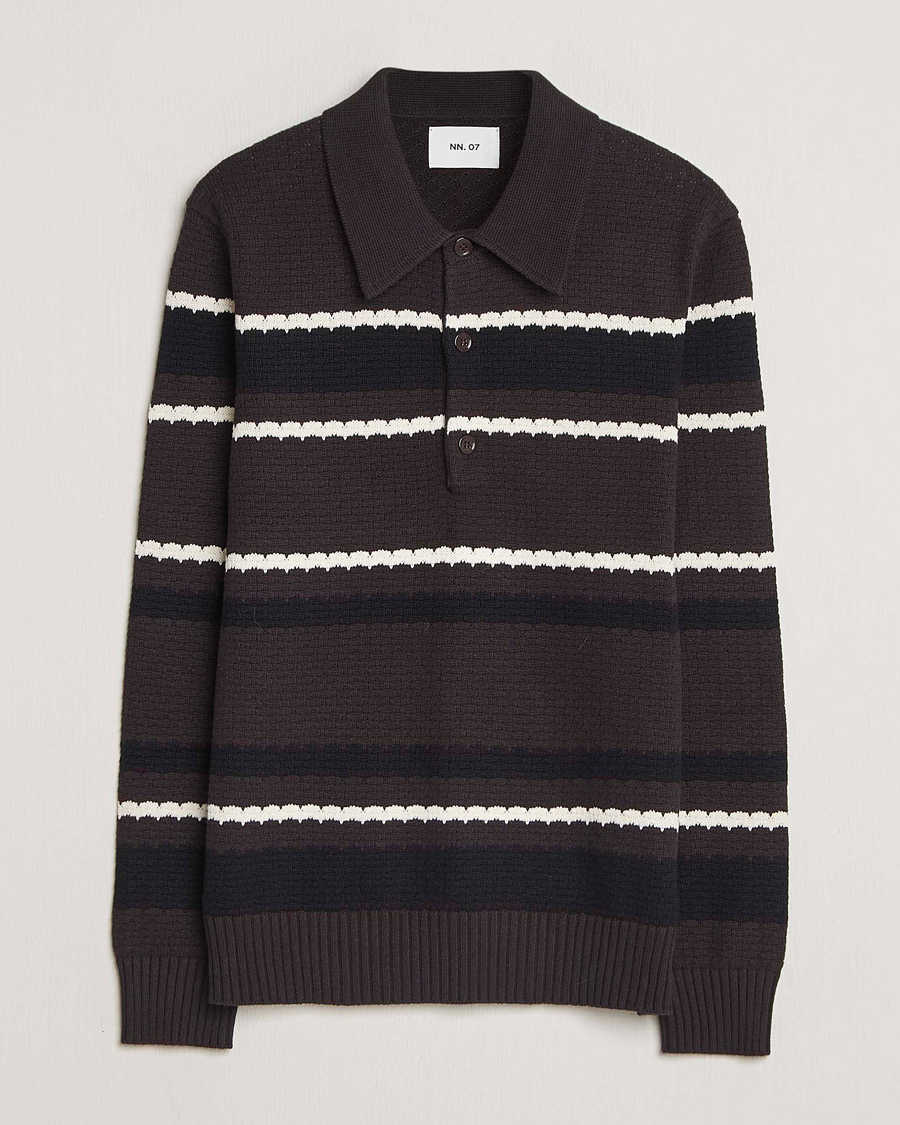 Hombres | Jerséis y prendas de punto | NN07 | Alfie Striped Knitted Polo Dusky Port