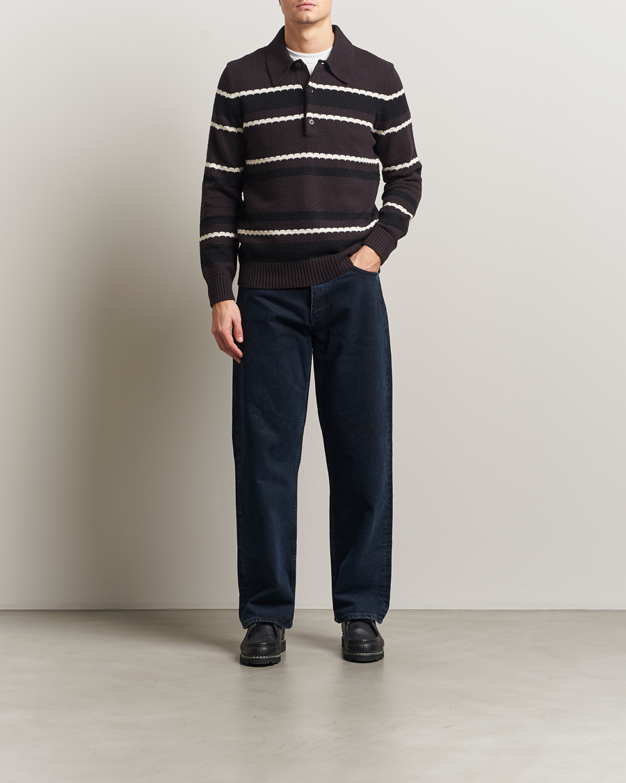 Hombres | Jerséis y prendas de punto | NN07 | Alfie Striped Knitted Polo Dusky Port