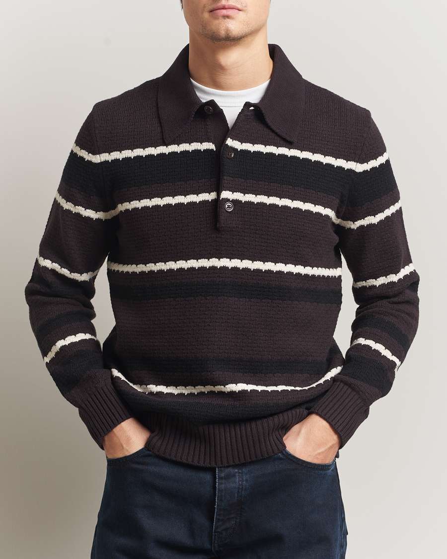 Hombres | Jerséis y prendas de punto | NN07 | Alfie Striped Knitted Polo Dusky Port