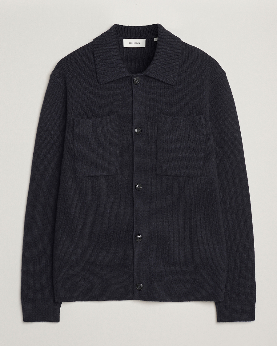 Hombres | Camisas | LES DEUX | Fisher Milano Wool Knit Overshirt Navy