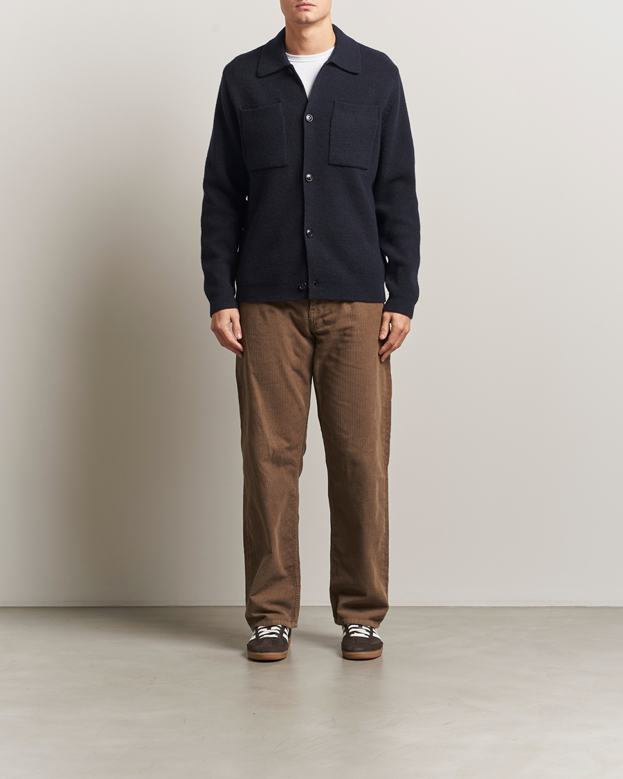 Hombres | Camisas | LES DEUX | Fisher Milano Wool Knit Overshirt Navy