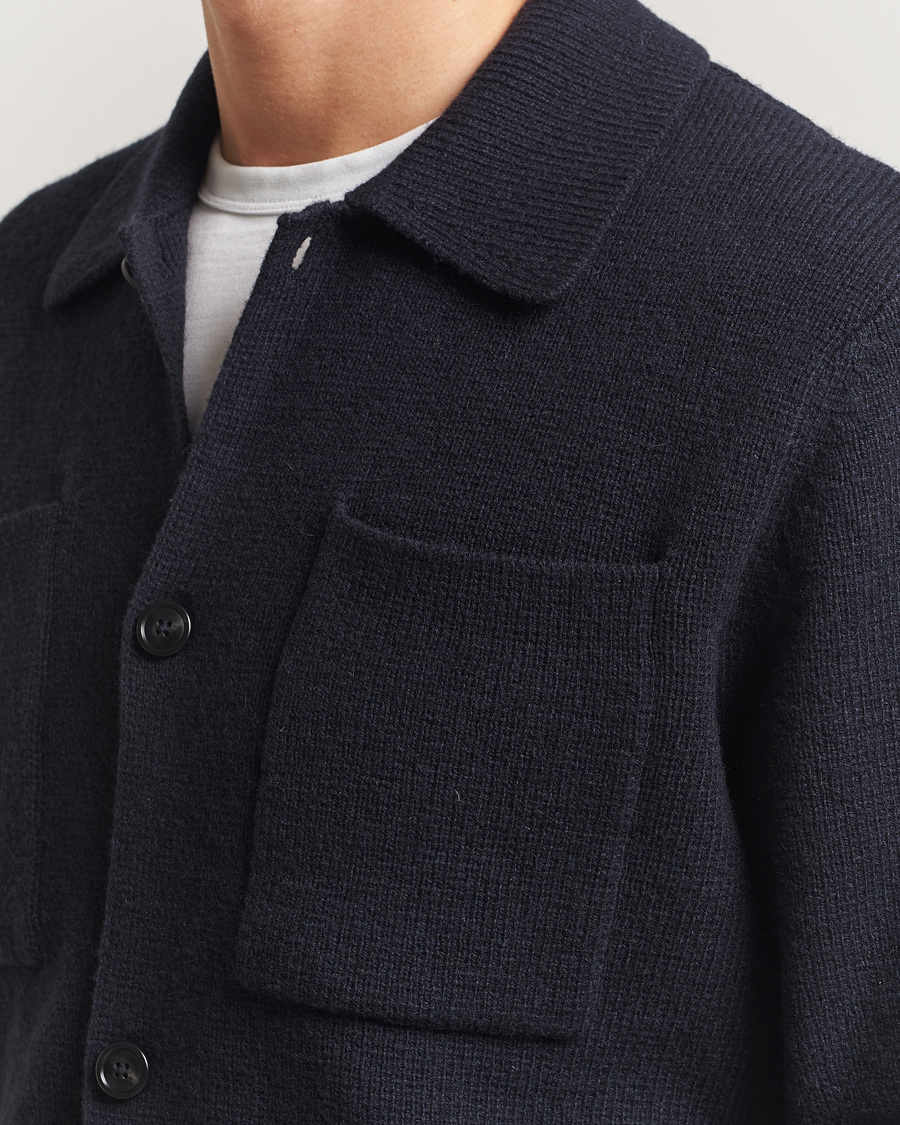 Hombres | Camisas | LES DEUX | Fisher Milano Wool Knit Overshirt Navy