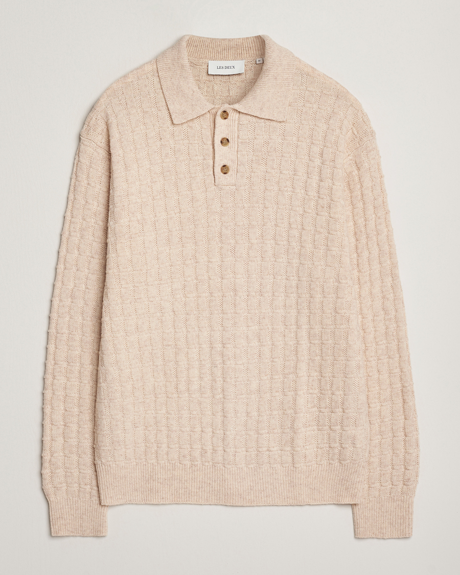 Hombres | Jerséis y prendas de punto | LES DEUX | Gustav Structured Polo Knit Light Sand Melange