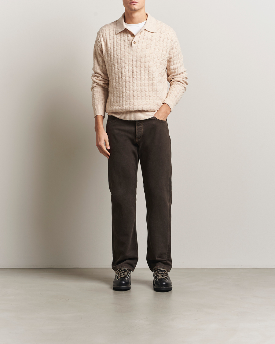 Hombres | Jerséis y prendas de punto | LES DEUX | Gustav Structured Polo Knit Light Sand Melange