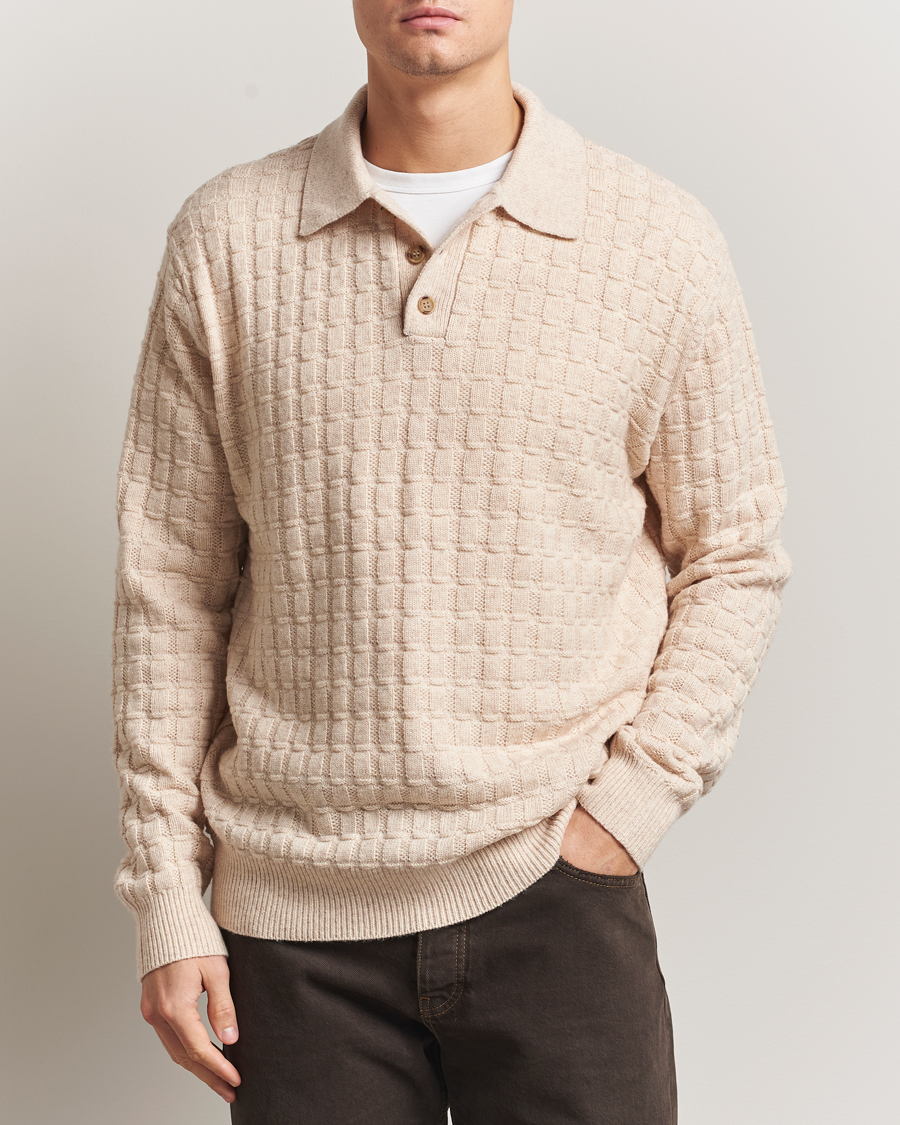 Hombres | Jerséis y prendas de punto | LES DEUX | Gustav Structured Polo Knit Light Sand Melange