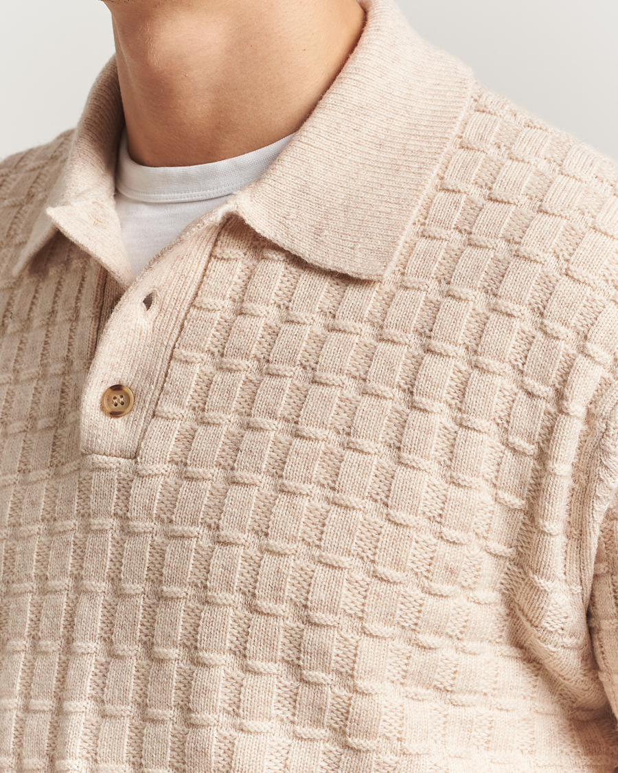 Hombres | Jerséis y prendas de punto | LES DEUX | Gustav Structured Polo Knit Light Sand Melange