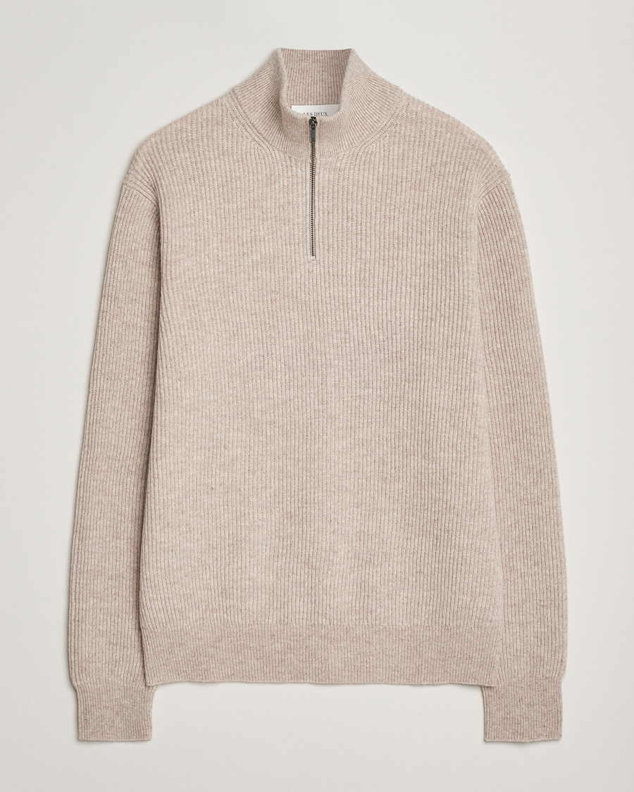 Hombres | Jerséis y prendas de punto | LES DEUX | Eduard Half-Zip Knit Jumper Light Sand