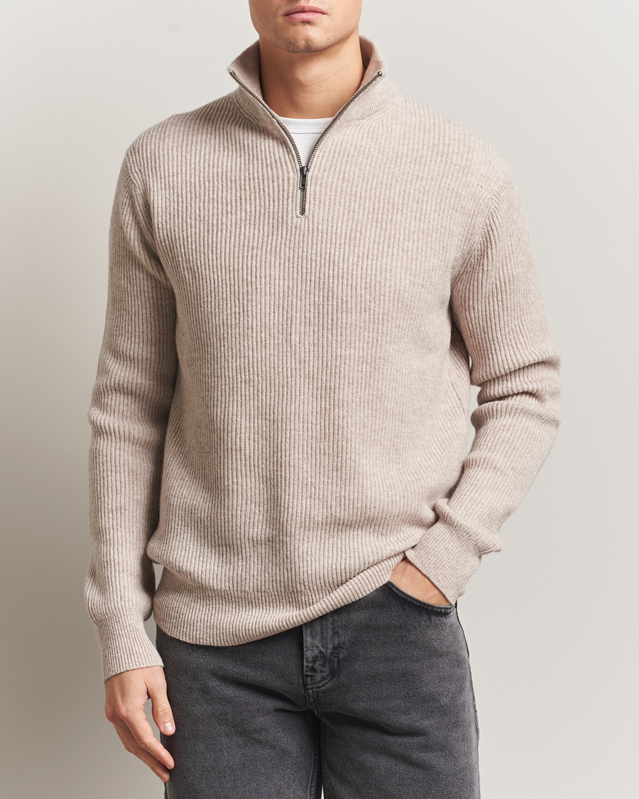 Hombres | Jerséis y prendas de punto | LES DEUX | Eduard Half-Zip Knit Jumper Light Sand