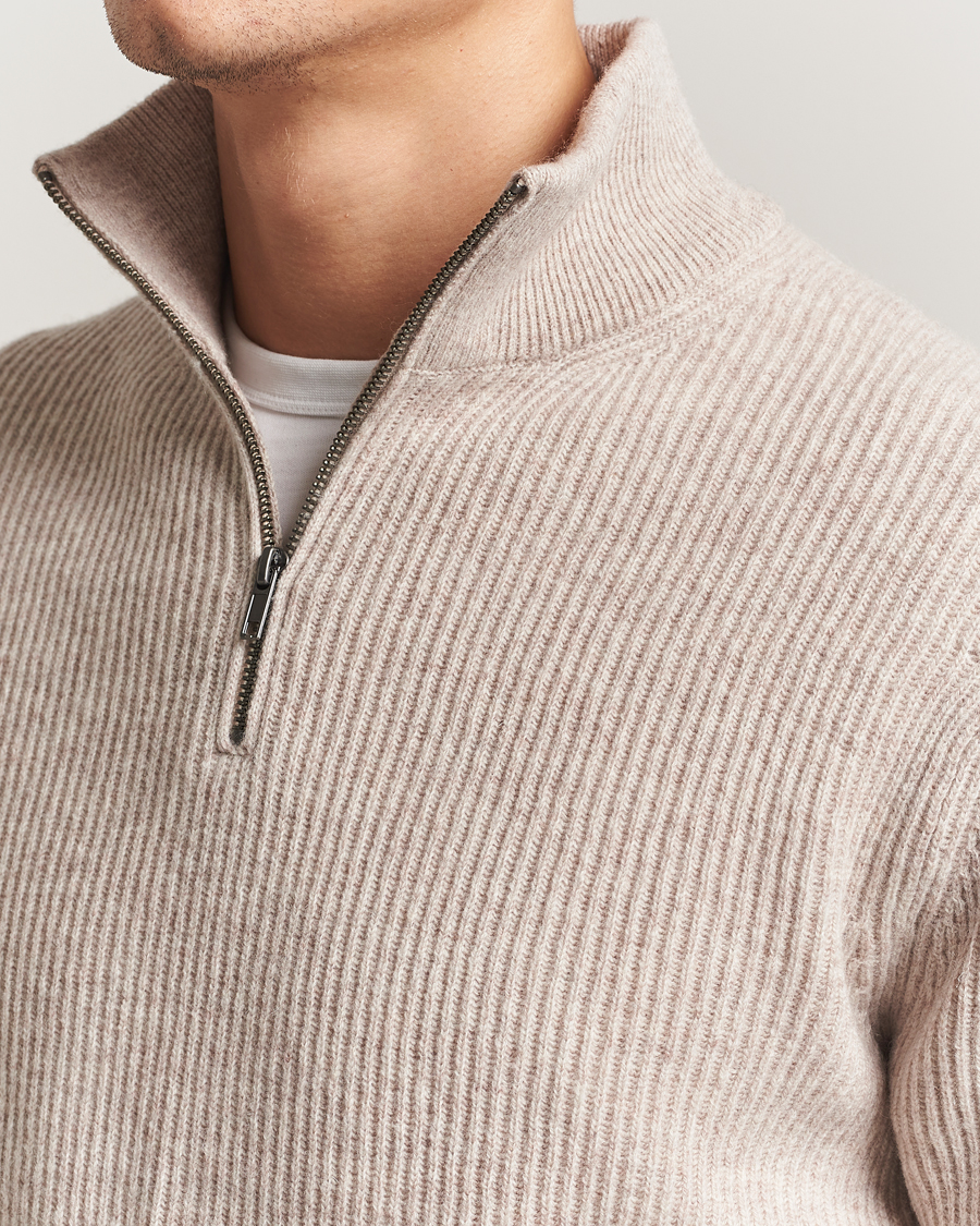 Hombres | Jerséis y prendas de punto | LES DEUX | Eduard Half-Zip Knit Jumper Light Sand