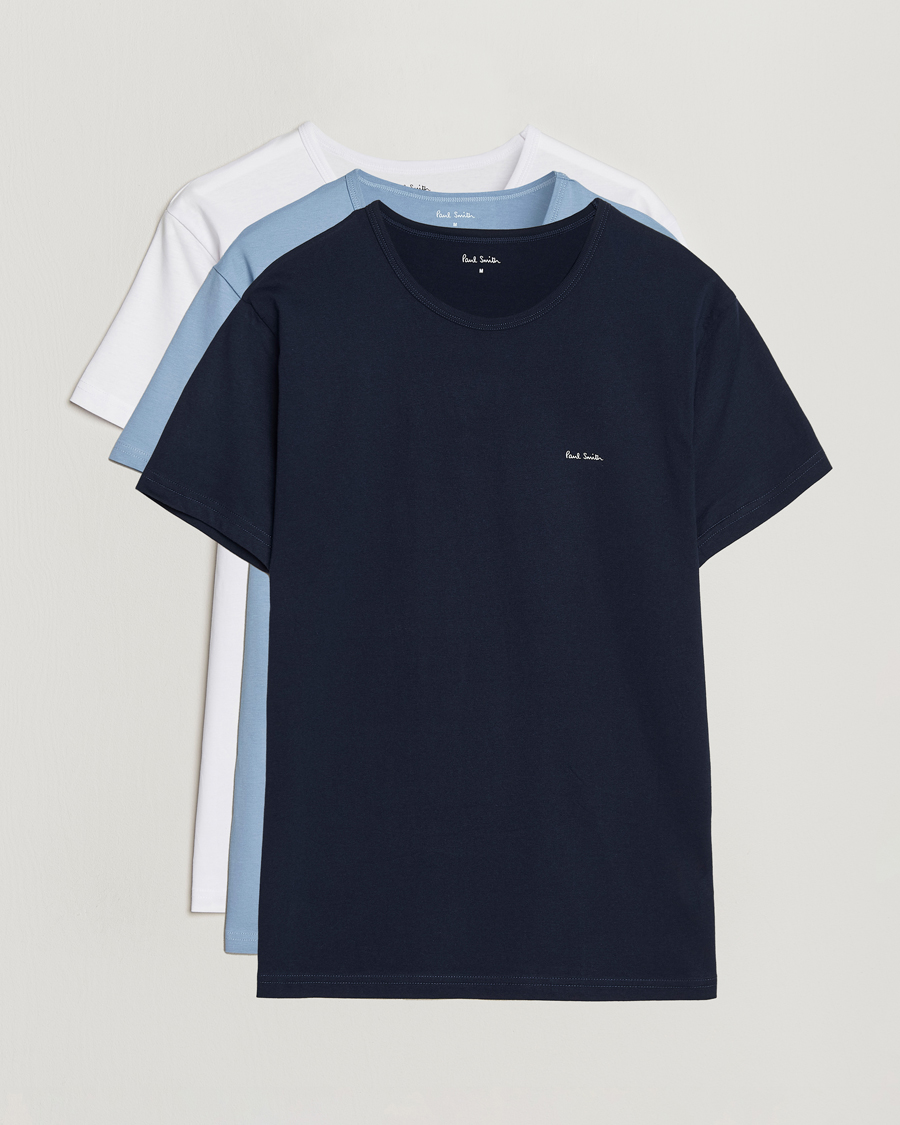 Hombres | Camisetas | Paul Smith | 3-Pack Crew Neck T-Shirt White/Black/Light Blue
