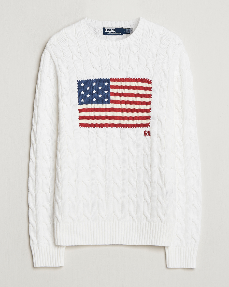 Hombres | Jerséis y prendas de punto | Polo Ralph Lauren | Cotton Cable Flag Sweater Ceramic White