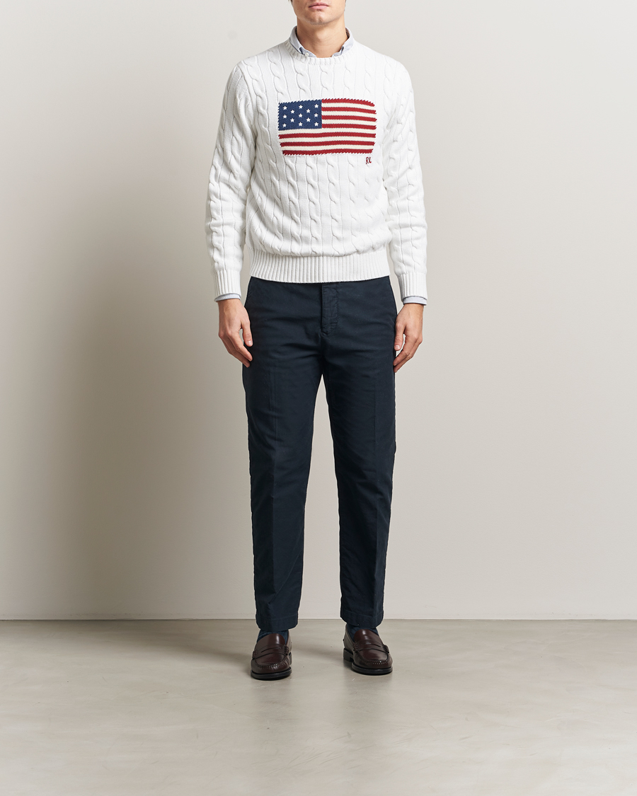 Hombres | Jerséis y prendas de punto | Polo Ralph Lauren | Cotton Cable Flag Sweater Ceramic White