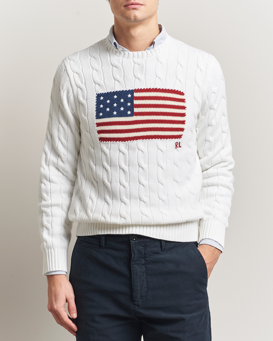 Hombres | Jerséis y prendas de punto | Polo Ralph Lauren | Cotton Cable Flag Sweater Ceramic White